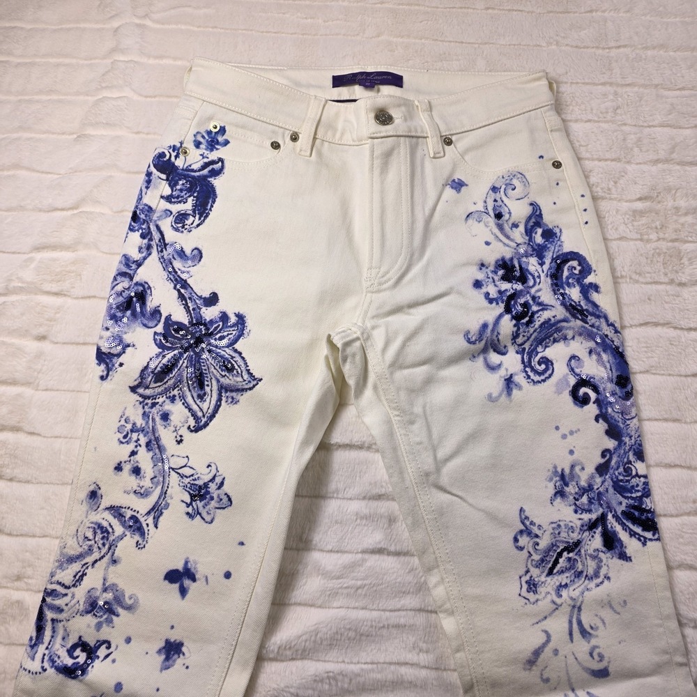 Ralph Lauren Purple Label Paisley Floral 160 Slim Denim Jeans Womens 29* $1990
